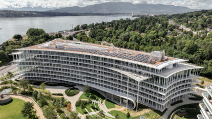 A nova sede do Lombard Odier em Genebra. (Repare a vista para os Alpes)